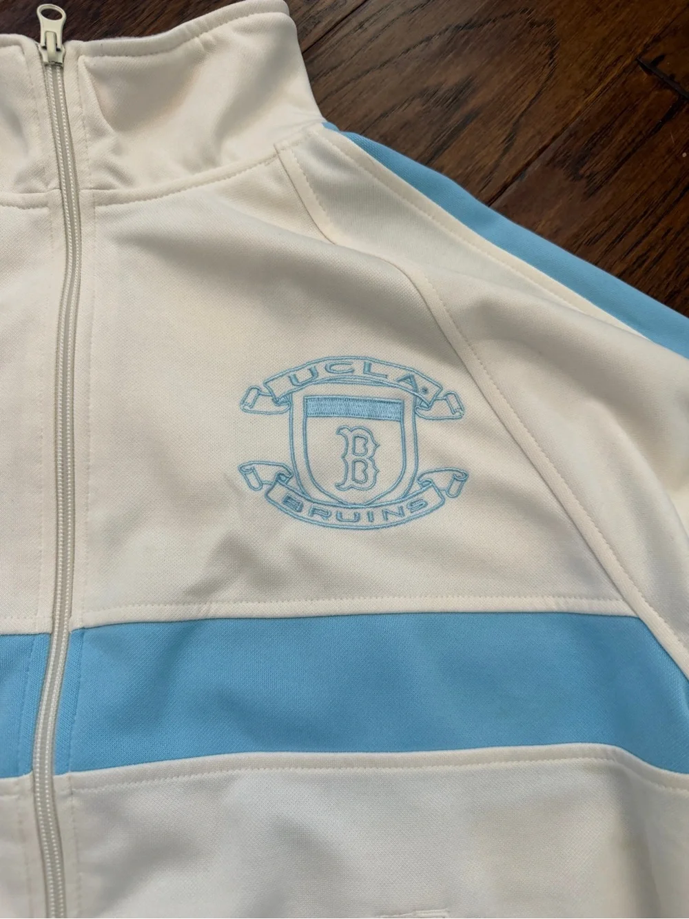 UCLA starter jacket basketball warm up white blue athletic zip up bruins wooden